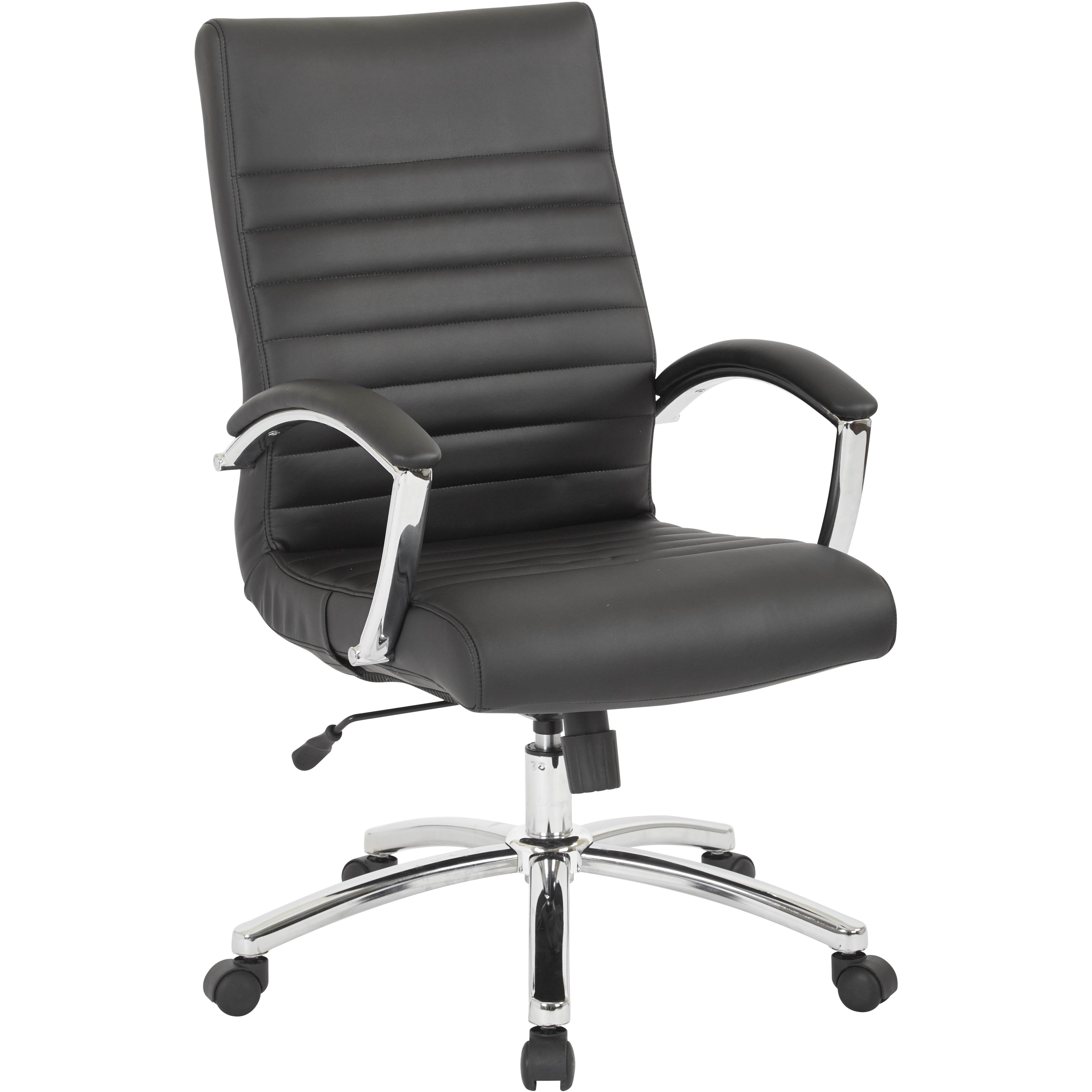 Office Star Products Executive Mid-Back Chair in Black Faux Leather ...