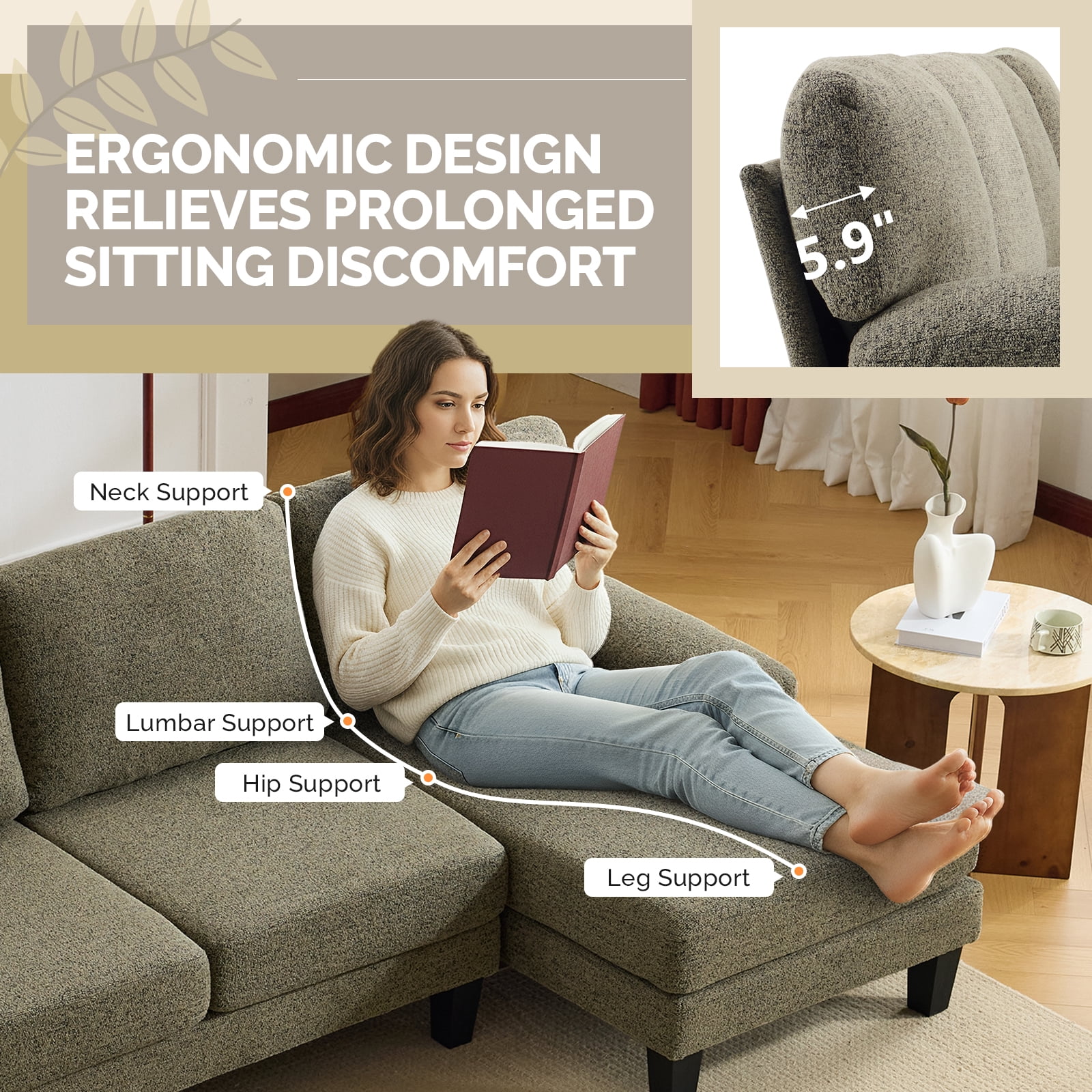 U-Shaped Convertible Sectional Sofa with 2 Chaise Lounges, 4-Seater Modular Couch with Removable & Washable Chenille Covers, L-Shaped Couches for Living Room Apartment, Heavy Duty Plastic Legs