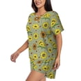 thumbnail image 2 of Uemuo Sage Green With Sunflowers Pattern Women's Short-Sleeved Pajama, Button-Front Loungewear, 2-Piece Summer Sleepwear, Elastic Drawstring Shorts-, 2 of 7