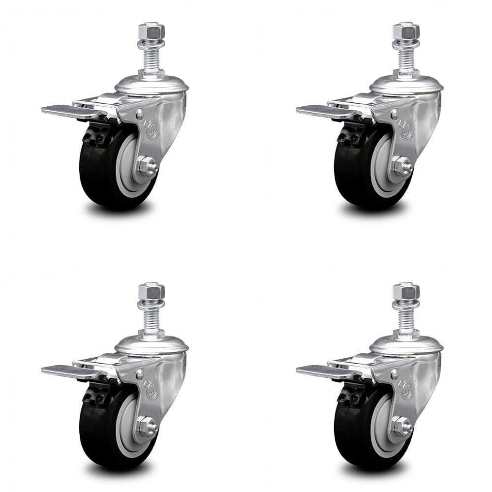 1000 lbs Total Capacity Service Caster Brand Includes 4 Swivel Polyurethane Swivel Threaded Stem Caster Set of 4 w/3 x 1.25 Gray Wheels and 12mm Stems 