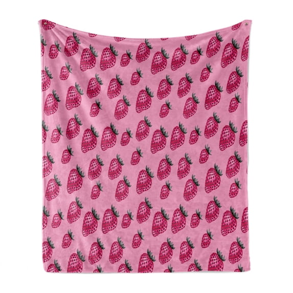 Fruit Soft Flannel Fleece Throw Blanket, Pop Art Style Strawberry Pattern Vibrant Toned Retro Fresh Fashion Graphic, Cozy Plush for Indoor and Outdoor Use, 60" x 80", Pale Pink Magenta, by Ambesonne