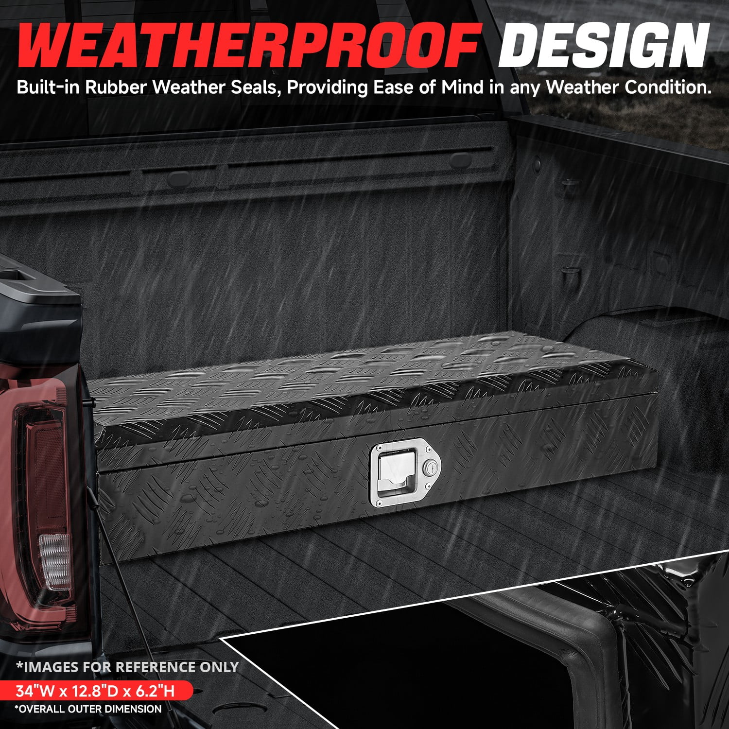 DNA Motoring 34"x6"x13" Aluminum Pickup Truck Trailer Trunk Bed Tool Storage Box w/ Lock Black