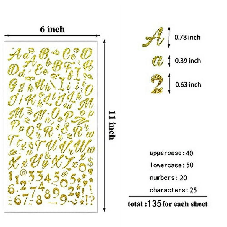 540pcs Gold Letter Stickers, Glitter Cursive Alphabet Letter and Number  Stickers Self Adhesive Script Alphabet Letter Stickers for Scrapbooking  Grad Cap Decoration and DIY Crafts Making Supplies 