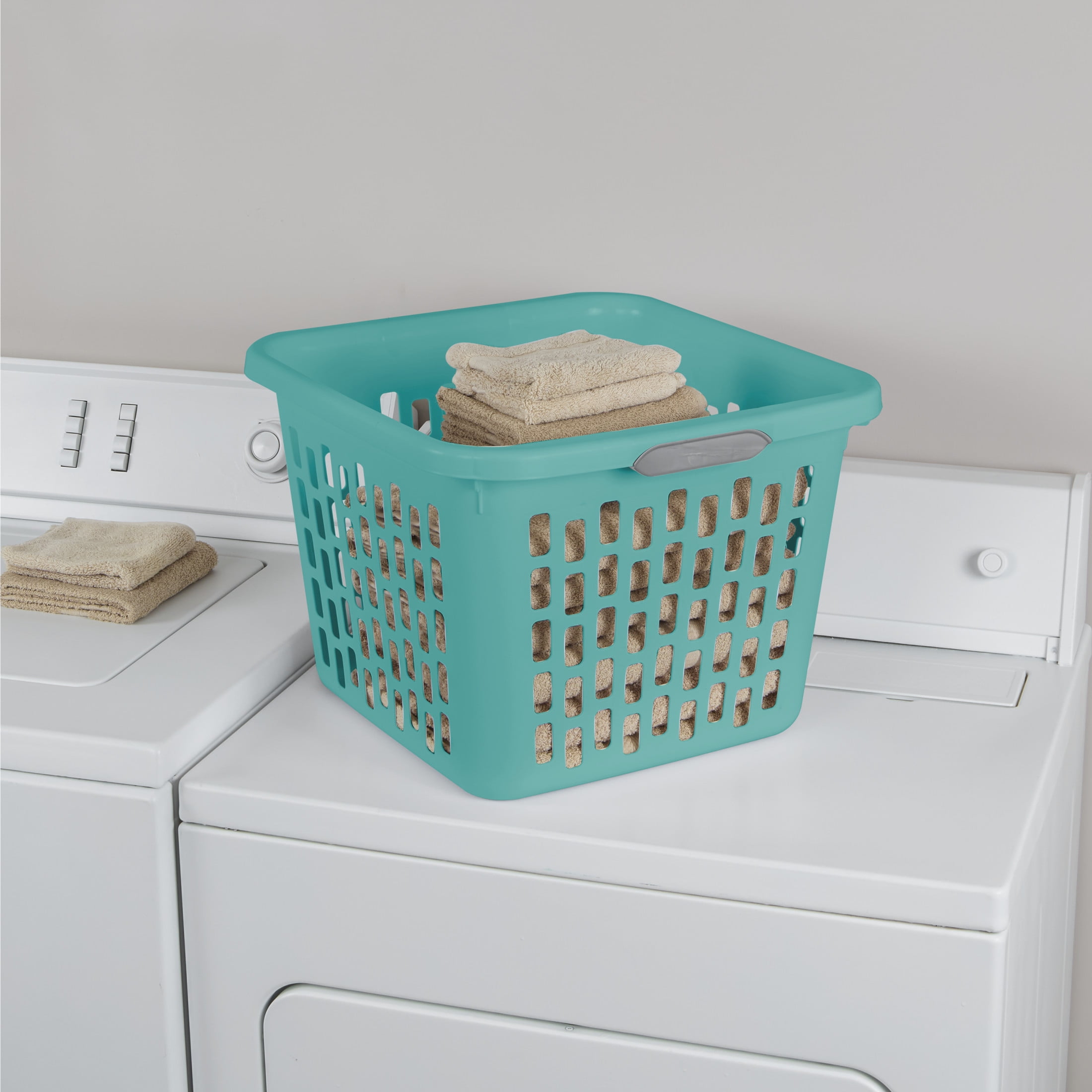 Sterilite 1.5 Bushel Square Laundry Basket, Plastic Laundry Basket with 2 Comfort Grip Handles, Teal