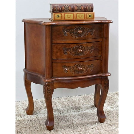 Hand Carved Wood 3-Drawer Night Stand