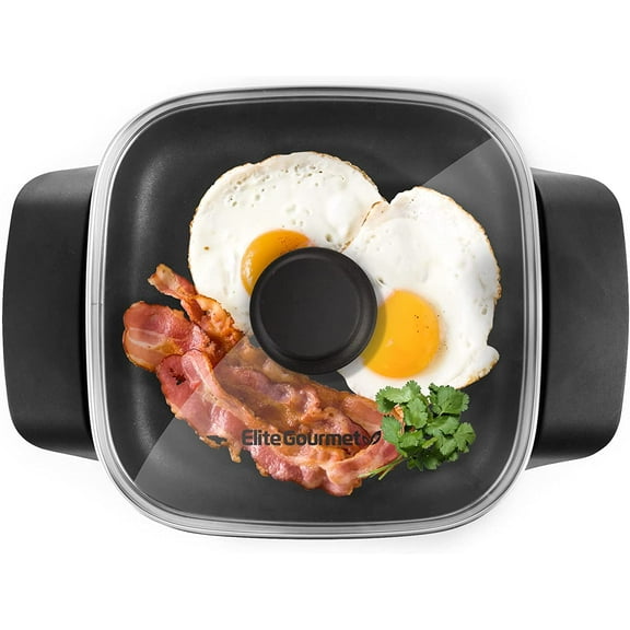 YANTON EG808 8” x 8" Non-stick Electric Skillet, Dishwasher Safe with Tempered Glass Vented Lid, Rapid Heat Up, 600W, Black