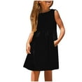 thumbnail image 2 of vokkrv Tween Girls Summer Bubble Dress Ruffle Sleeve Casual Party Midi Dresses Black 5-6 Years, 2 of 5