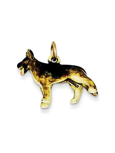 14K Yellow Gold Enameled Dog Charm