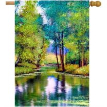 Oil Painting Landscape Flowers Trees Forest Lake Autumn Summer Spring Seasonal House Flag 28" x 40" Double Sided Polyester Welcome Large Yard Garden Flag for Patio Lawn Home Outdoor Decor
