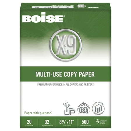 Boise X-9 Copy Paper, 92 Brightness, 20 lb, 8-1/2" x11", White, 2500 Sheets/Carton