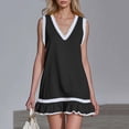 thumbnail image 2 of Ecqkame Summer Dresses for Women Sleeveless V Neck Ruffle Hem Casual Midi Dress Solid Color Lightweight Dresses Black L, 2 of 8