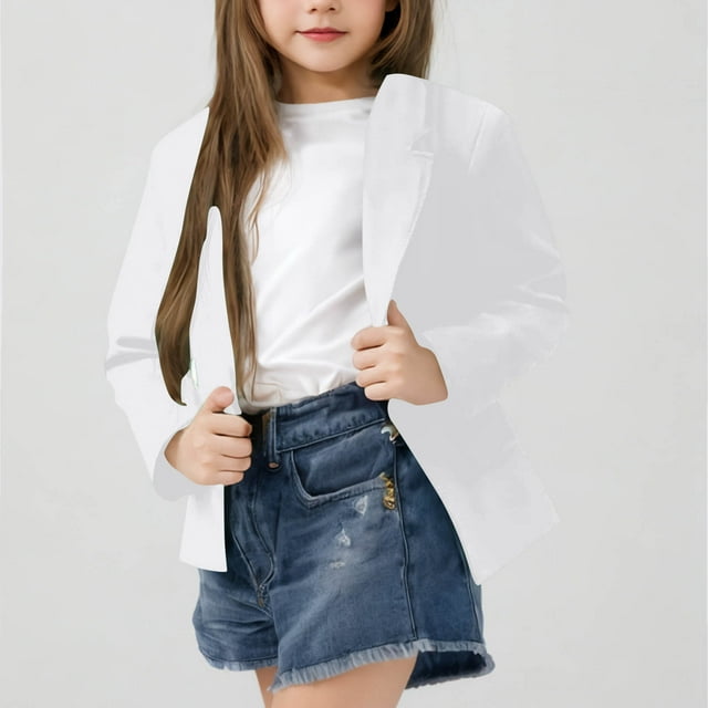 Cowsor Girls Casual Blazer Jacket Long Sleeve Open Front Work Office Blazer Lapel Button Jacket