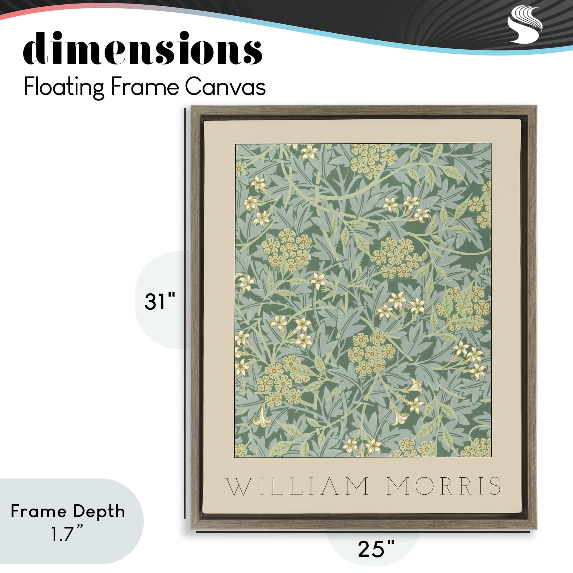 Stupell Industries William Morris Green Tones Brown Framed Floater Canvas Wall Art, design by Lil' Rue