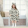 thumbnail image 7 of Dailycode Wearable Blanket Hoodie Oversized Sherpa Flannel Blankets with Pocket for 3-14 Year Old Black Cow Spots, 7 of 7