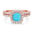 thumbnail image 2 of Gem Stone King 18K Rose Gold Plated Silver Ring Turquoise Moissanite (1.42 Cttw), 2 of 5