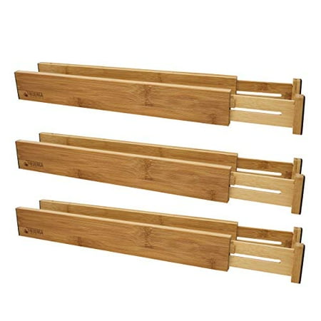 Bamboo Adjustable Drawer Divider Organizers Spring Loaded And