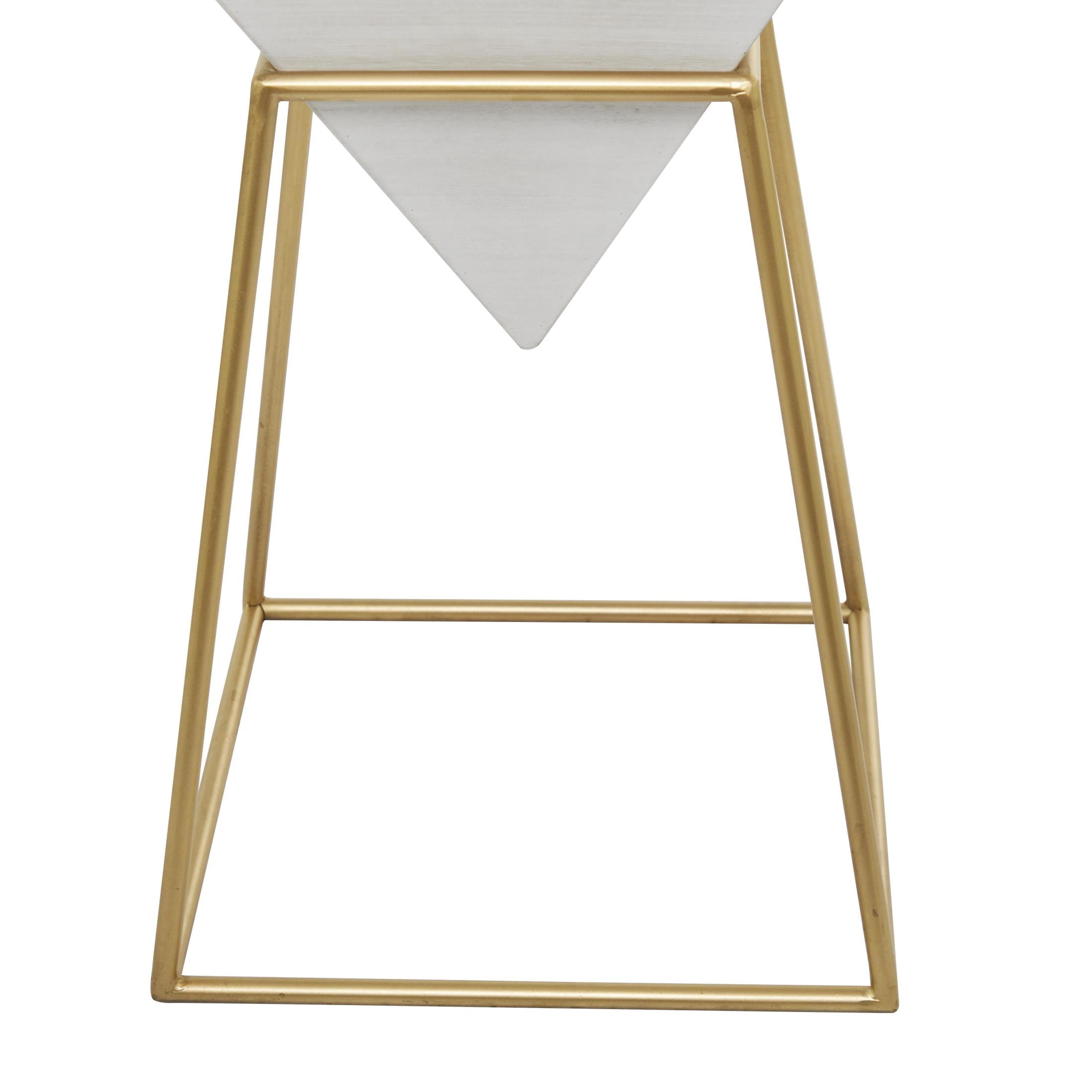 DecMode 14" x 24" White Wood Inverted Pyramid Geometric Accent Table with Gold Metal Stand, 1-Piece