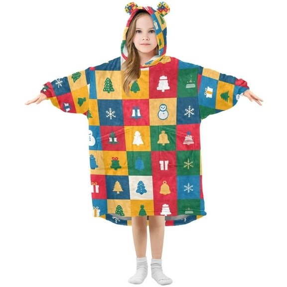 joogoo Wearable Blanket Hoodie for Christmas Checkered Style Oversized Sherpa Hooded 3-14 YR M