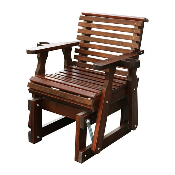 Beneouya Outdoor  Glider Chair with Cup-Holders, Dark Brown