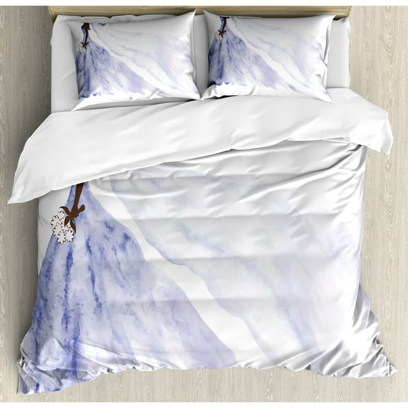 Ambesonne Wedding Duvet Cover Set, Abstract Wedding, Queen, Purple Blue and White