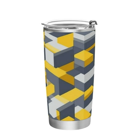 

20oz Straw Mugs with Handle and Straw Lid Sports Mugs Car Mugs Yellow and Grey Cubes