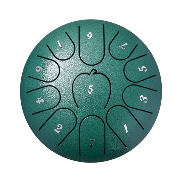 Green Green Steel Tongue Rain Drum Musical Instrument 6 Inch 11 Note Little Apple Design Outdoor Garden Decor Melodic Sounds Water Play Handcrafted Durable Material