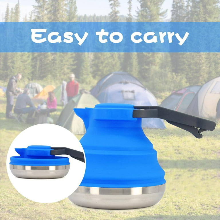 Collapsible Light Camping Kettle for Hiking Travel & Outdoor use Foldable  42 Ounce Capacity-Blue