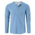 thumbnail image 6 of Kixjoy Mens Waffle Long Sleeve Shirt Oversized Loose Fit Henley Shirts Fashion Warm Button Down Tees Soild Casual Lightweight Mens T-Shirts, Light Blue L, 6 of 7