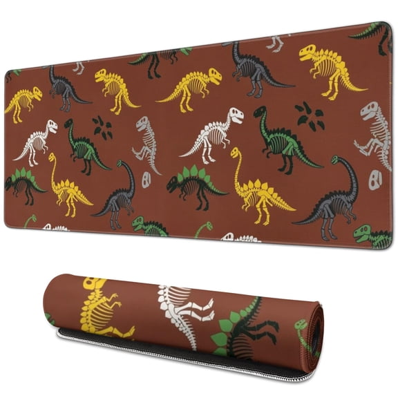 Long Mouse Pads for Desk,Brown Cartoon Dinosaurs Fossils Pattern Desk Mats on Top Of Desks, Desk Mouse Pad Extra Large with 3mm Non-Slip Base and Stitched Edge for Gaming,Office,Work,Home 31.5"x11.8"