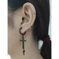 thumbnail image 3 of Punk Double Cross Small Hoop Huggie Dangle Earrings for Men Women Kpop Stainless Steel Hypoallergenic Christian Religious Cool Tassel Drop Piercing Earring Hip Hop Personalized Jewelry Gifts, 3 of 8