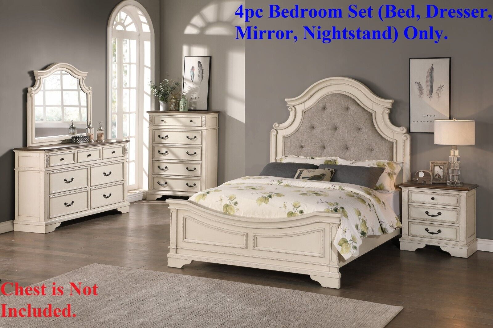 Contemporary Style White Creamy Finish 4pc Bedroom Queen Size Bed Set ...
