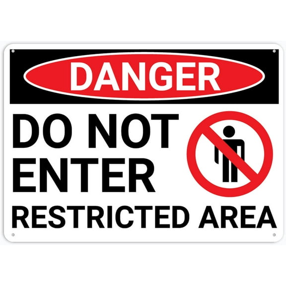 Danger Do Not Enter Restricted Area Sign Wall Sign 12X8 Inches Metal Aluminum Signs, Weather Resistant, Weatherproof, Indoor Or Outdoor