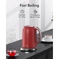thumbnail image 2 of LONGDEEM Electric Kettle with Temp Control, 5 Presets & Keep Warm, 1.7L/1500W Stainless Steel, Red, 2 of 8