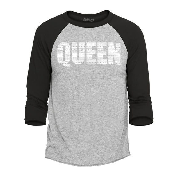 Shop4Ever Men's Queen African Pattern Style Raglan Baseball Shirt X-Small Heather Grey/Black