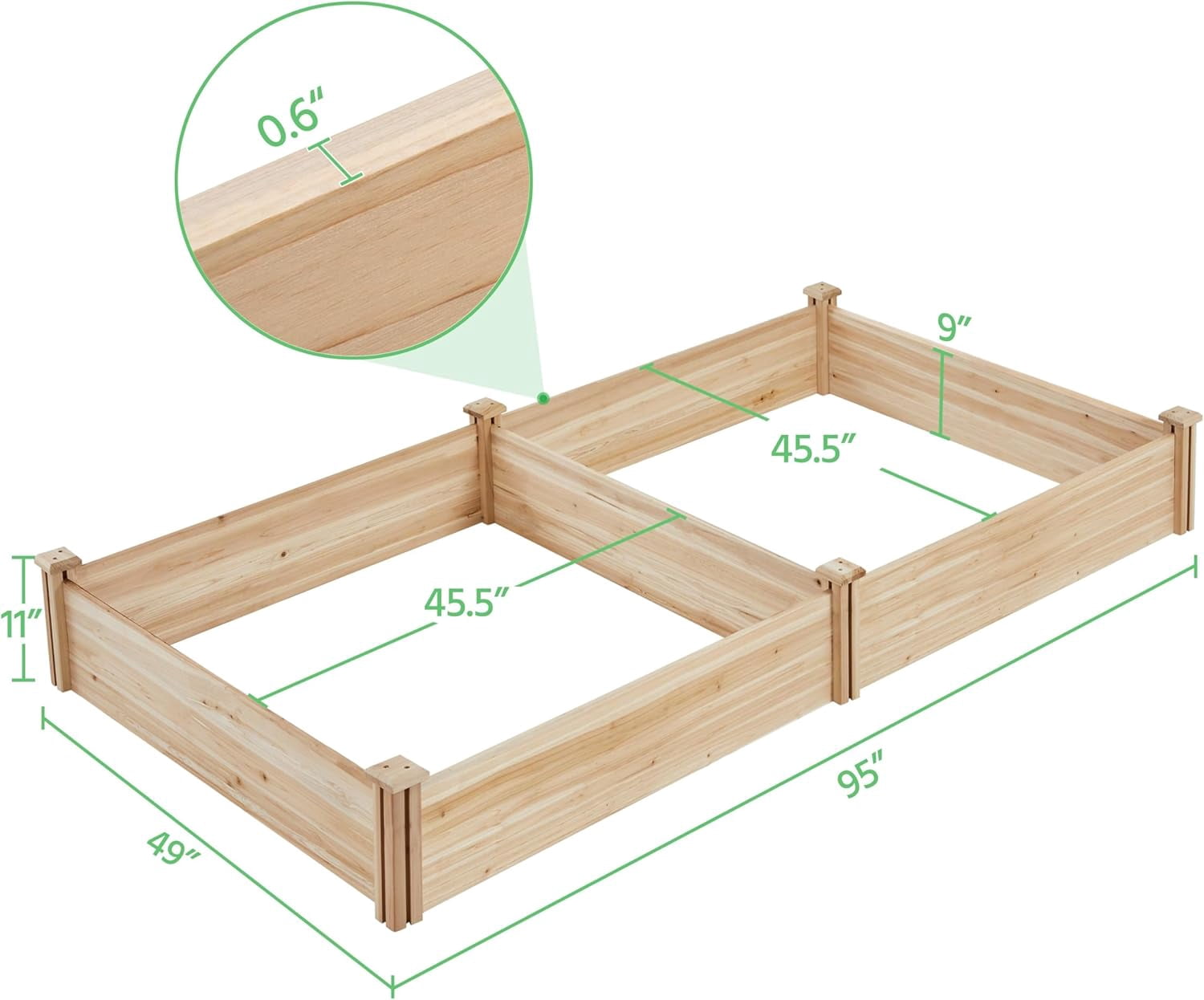 8×4ft en Horticulture Raised Garden Bed Divisible Elevated Planting Planter Box for Flowers/Vegetables/Herbs in Backyard/Patio Outdoor, Natural , 93 x 48 x 10in