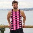thumbnail image 6 of Fotbe pink and black argyle Pattern Men's Quick Dry Workout Tank Top Gym Muscle Tee Fitness Bodybuilding Sleeveless T Shirt Breathable Workout Shirt-Small, 6 of 7