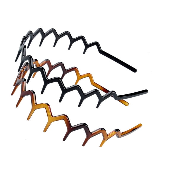 2 Pack Zig Zag Tooth Hair Headbands, Alice Bands for Women Girls, Black & Tortoise Brown