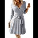 thumbnail image 1 of Vestidos de Suéter para Mujer 2025, Vestido de Suéter de Corte A, Suéter de Punto Acanalado con Volantes, Suéteres Plisados con Cinturón. Gris M, 1 of 8