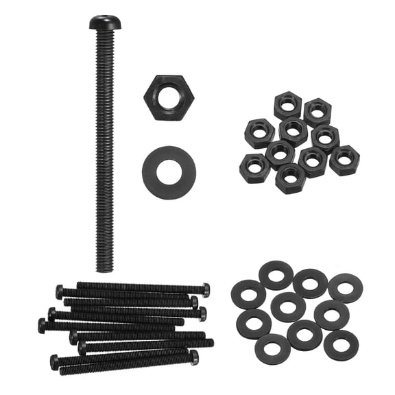 Uxcell 10 Set M6x80mm Nylon Plastic Cross Round Head Screw Phillips Bolts Hex Nuts Flat Washers Assortment Kit, Metric Full Thread Bolt Fasteners for DIY Machine Assembly, Black