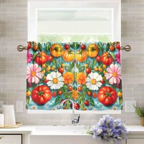Yayeee Kitchen Curtains Light Filtering 27"x36" Rod Pocket Short Cafe Window Panel, Pink Floral Tomatoes