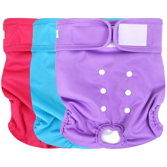 Wegreeco Pack of 3 Reusable Female Dog Diapers, Washable Premium Female Doggie Diapers, Super-Absorbent Dog Wraps, Large, Bright Color
