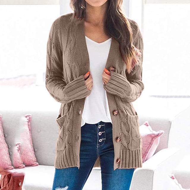 Pull Hiver Cardigan Manches Longues Boutonnage Ouvert sur le devant avec Poche