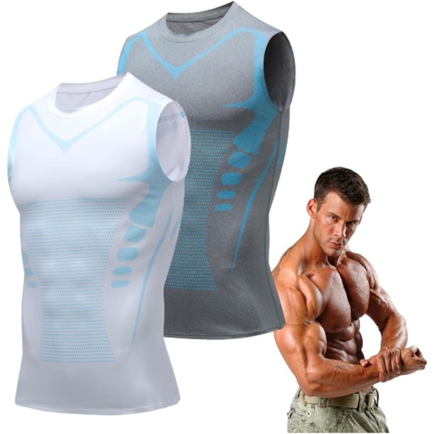 Maynox Camiseta de compresión, camiseta sin mangas con forma iónica, camiseta de compresión de manga corta para hombre