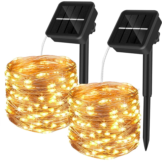 Guirnalda Solar Exterior, 10M 100LED Guirnalda Solar Exterior Impermeable 8 Modos Decoración de Alambre de Cobre Impermeable para el Hogar, Jardín, Terraza, Fiesta, Fiesta (Paquete de 2, Blanco