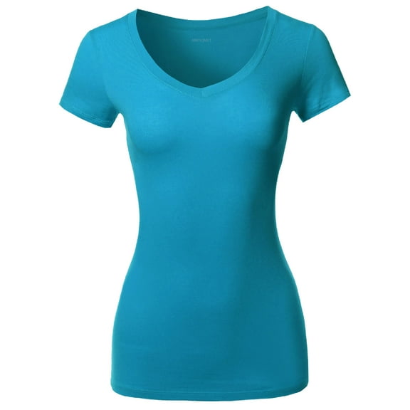 FashionOutfit Women's Solid Basic Various Colors V-Neck Short Sleeves Top