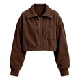 thumbnail image 3 of XIAONU Corduroy Turn-Down Collar Zip Bomber Jacket For Women Cropped Oversized Pocket Street Coat, 3 of 3