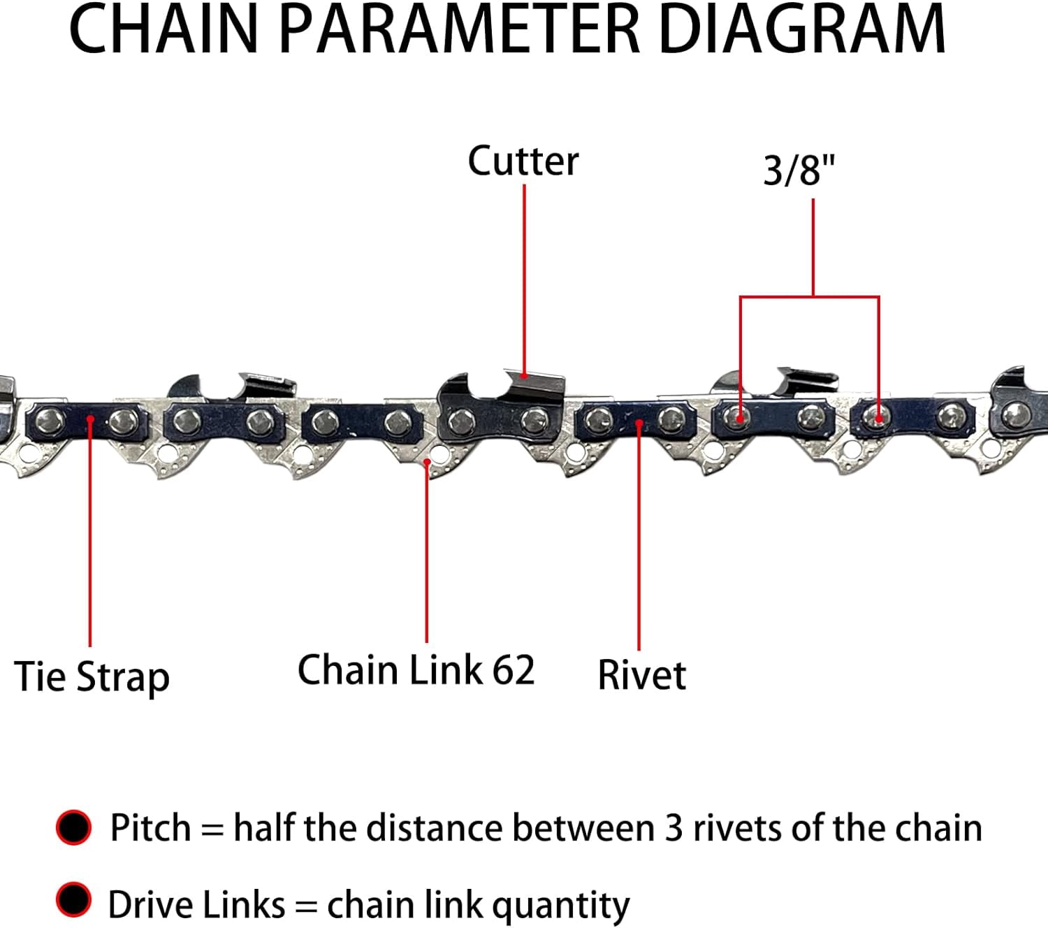 Opuladuo 2PC 18" Chain Replacement for EGO CS1804 CS1800-3/8" Pitch .050" Gauge 62 Drive Links
