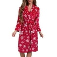 thumbnail image 4 of Festive Snowflake Print Flannel Bathrobe For Soft Kimono Style Loungewear With Belt Cozy Warm Sleepwear, 4 of 9
