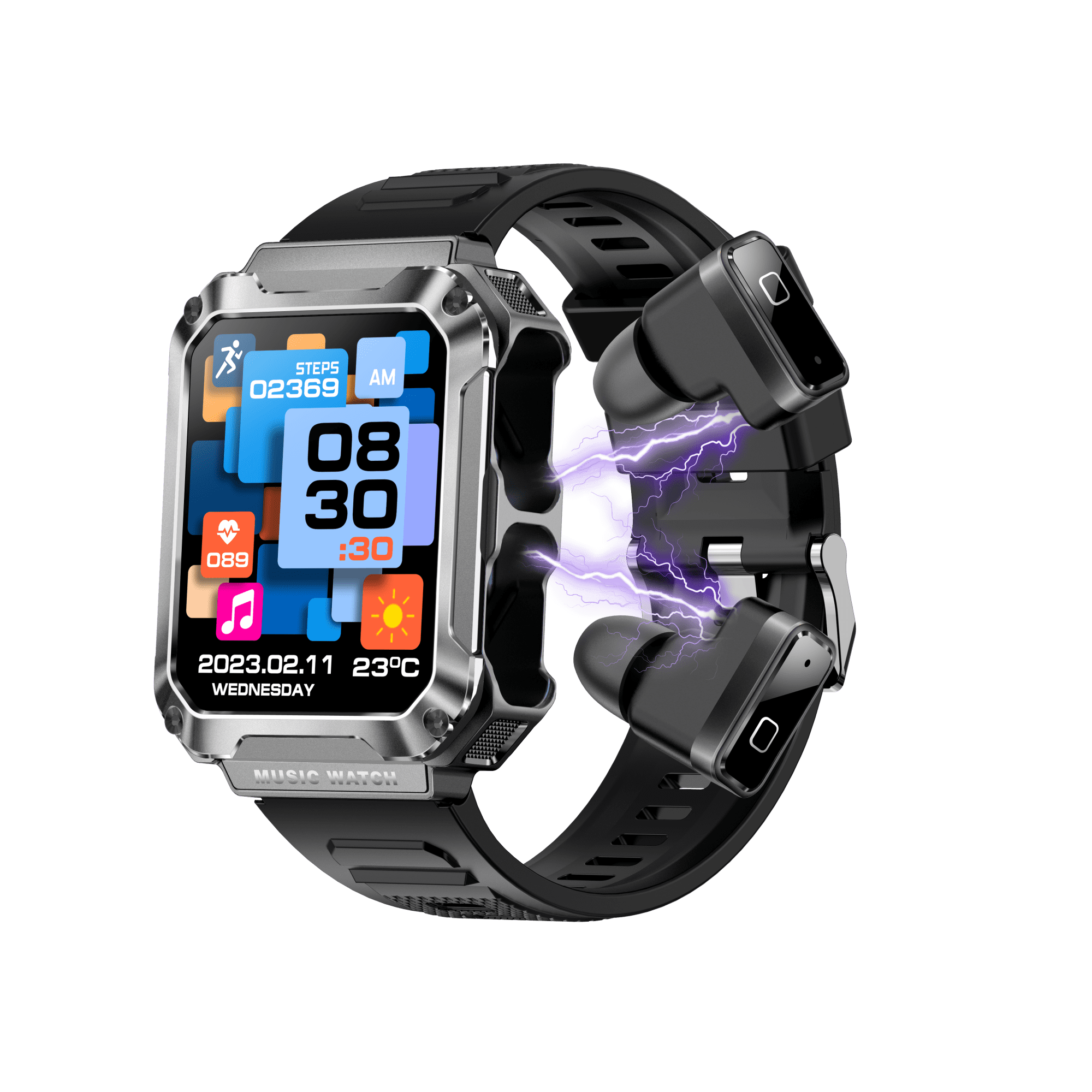 VAYKAL Smartwatch TWS Earbuds 2-in-1 Fitness Tracker for Android and iOS Multiple Sports Modes Pedometer Stopwatch Call and Message Notifications IP67 Waterproof