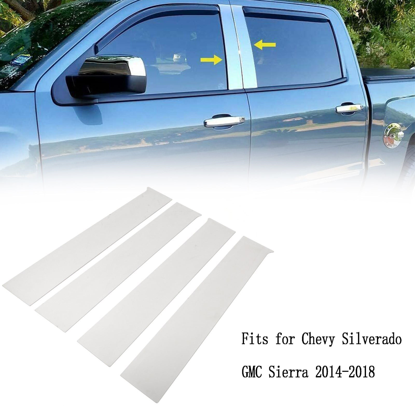 2014-2018 Chevy Silverado/Sierra Crew+Double Cab Stainless Pillar Post Trim